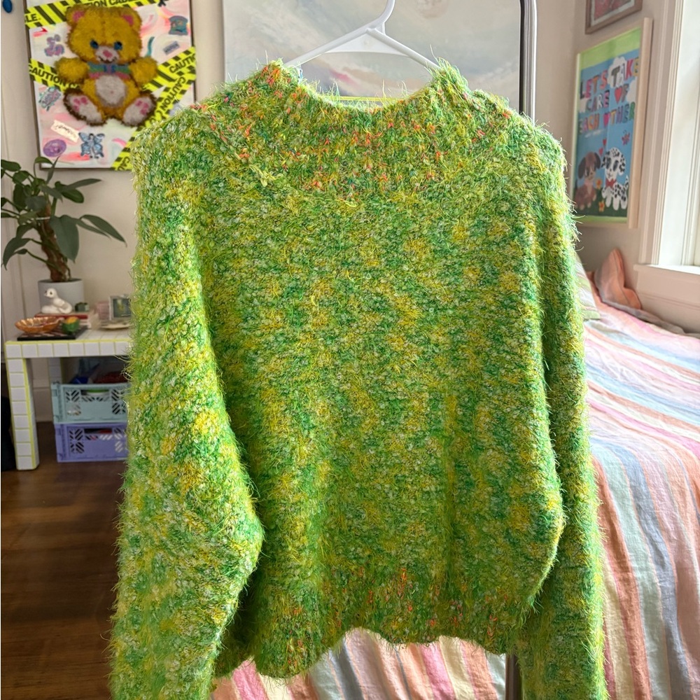 Free People Green and Yellow Sweater